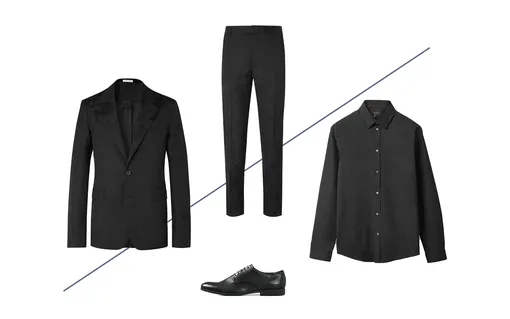 Пиджак Alexander McQueen, £1499; брюки Alexander McQueen, £473; рубашка COS, $89; туфли Vagabond, 9400 руб.