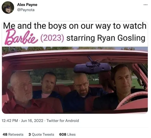 «Мы с парнями едем смотреть "Барби" (2023) с Райаном Гослингом»