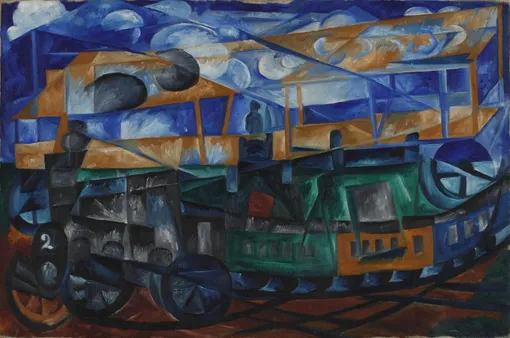 Наталья Гончарова, «Пейзаж с поездом», 1913