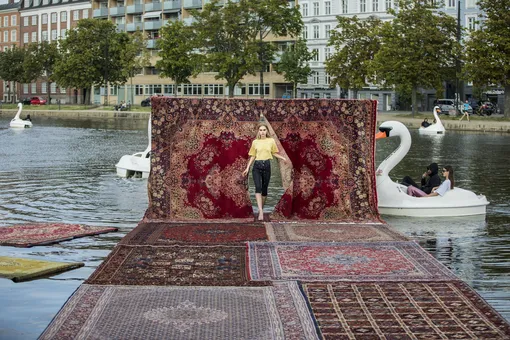 A model presents a creation at the MUF10 show during the Copenhagen Fashion Week SS20 at Soepavillionen, in Copenhagen, Denmark, 06 August 2019. Spring-Summer 2020 colleagues are presented at the event from 06 to 09 August