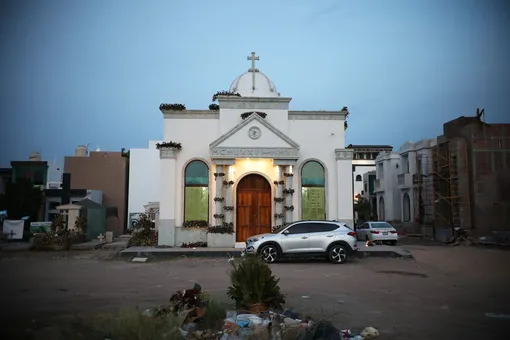 A mausoleum in the Jardines del Humaya cemetery, in the outskirts of Culiacán. The site is notorious for extravagant tombs that commemorate fallen narcos.EM