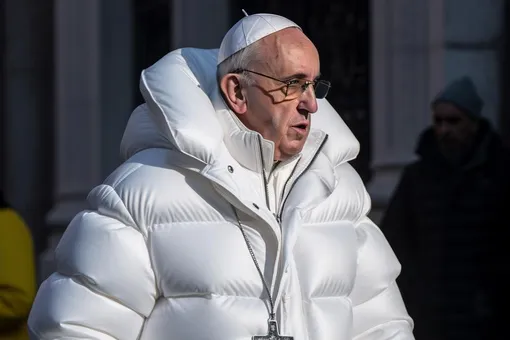 Нейросеть одела папу римского в пуховик Balenciaga и сделала его героем мемов. Кстати, многие приняли творение Midjourney v5 за настоящее фото