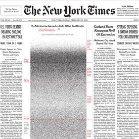 The New York Times опубликовала на первой полосе 500 тысяч точек — они символизируют погибших от коронавиуса