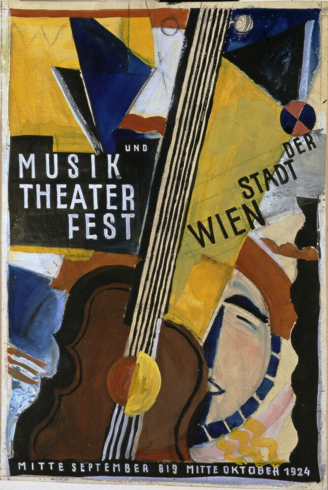 Дизайн афиши Музыкально-театрального фестиваля. Musik- und Theaterfest der Stadt Wien. Вена. 1924. Работа Йозефа Биндера.