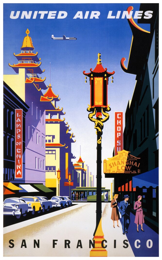 Рекламный постер United Air Lines. San Francisco By Joseph Binder, 1957