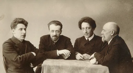 Four Russian poets, early 20th century. Group portrait of the Symbolist poets (left to right) Georgy Chulkov (1879-1939), Konstantin Erberg (1871-1942), Alexander Blok (1880-1921) and Fyodor Sologub (1863-1927). Found in the collection of The State Museum (Photo by Fine Art Images/Heritage Images/Getty Images)