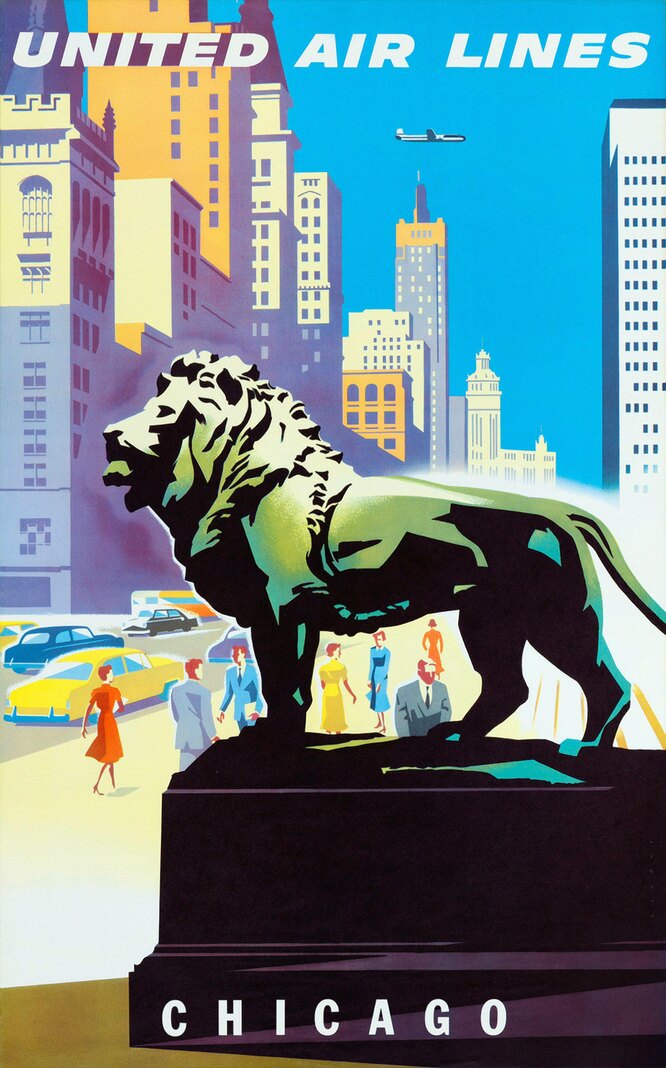Рекламный постер United Air Lines. Chicago By Joseph Binder, 1957