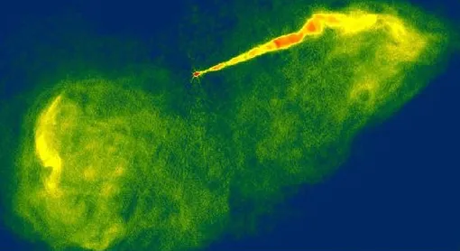 Струя плазмы от сверхмассивной черной дыры в галактике М87, снимок в радиодиапазоне