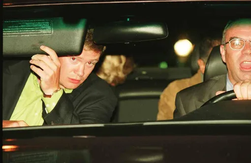 Diana, Princess of Wales and Dodi Fayed (both partially visible in back seat), bodyguard Trevor Rees-Jones (front, left) and driver Henri Paul, in their Mercedes-Benz S280, shortly before the fatal crash which killed Diana, Fayed and Paul, Paris, 31st August 1997. Jacques Langevin's photo was presented as part of the evidence at the Scott Baker Inquest into the crash, in which the jury found that Diana and Dodi had been unlawfully killed because of the reckless driving of Henri Paul and the pursuing paparazzi.