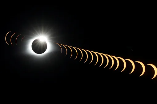 Как выглядело полное солнечное затмение с Земли и из космоса