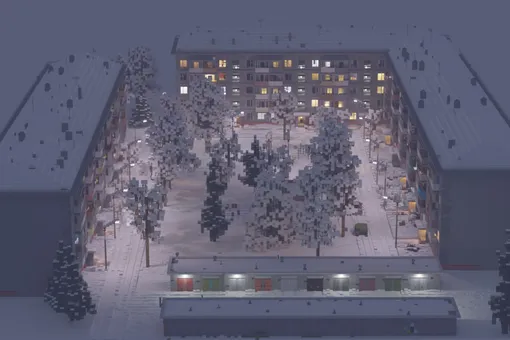 Геймер создал в Minecraft типичный российский двор с пятиэтажками и гаражами