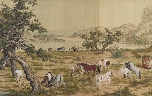 Джузеппе Кастильоне, «Сто лошадей (фрагмент)». 1728. Музей императорского дворца, Тайбэй