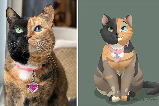 Pet Disneyfication: голландская художница превращает реальных котов и собак в диснеевских героев