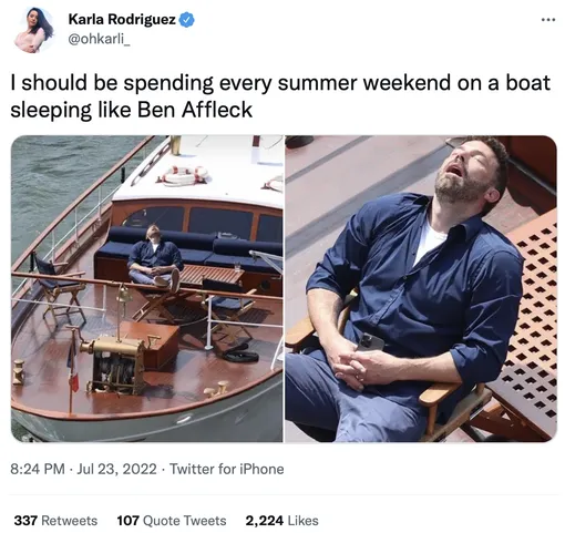 «Надо каждый выходной лета проводить спящим на яхте, как это делает Бен Аффлек»