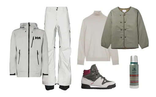 Куртка Helly Hansen, 56 661 руб.; подстежка nanamica, $450; водолазка Arket, 5 900 руб.; штаны Burton AK, 32 108 руб.; ботинки adidas, 10 999 руб.; термос Pendleton, $60