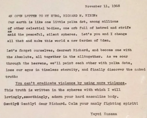 Письмо Яеи Кусама к Ричарду Никсону, 1968