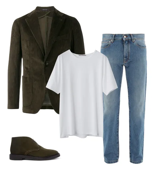 Пиджак, Tagliatore, 36 727 руб.; джинсы, Dunhill, €239; футболка, Acne Studios, €90; обувь, Mr.P, £290 Пиджак Tagliatore, 36727 рублей; Джинсы Dunhill, €239; Футболка Acne Studios, €90; Обувь Mr.P, £290