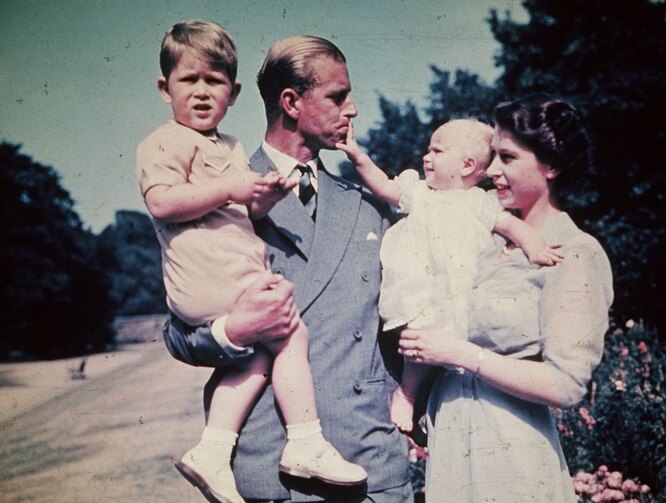 Royal FamilyPrincess Elizabeth with her husband Prince Philip, Duke of Edinburgh, and their children Prince Charles and Princess Anne, August 1951.