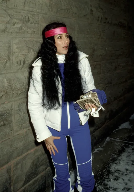 Cher during Cher, Elijah Blue Allman and Chastity Bono Sighting — December 12, 1977 in Aspen, Colorado, United States. (Photo by )