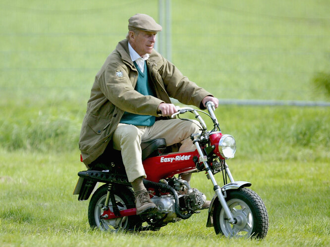 Royal Windsor Horse Show — Day TwoWINDSOR, ENGLAND — MAY 13: HRH The Duke of Edinburgh rides on his mini motorbike during the Royal Windsor Horse Show at Home Park, Windsor Castle on May 13, 2005 in Windsor, England.