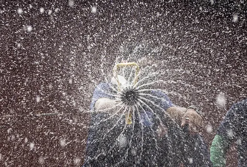 MANILA, PHILIPPINES — MARCH 11: A disinfection worker sprays anti-septic solution against COVID-19 aboard a firetruck along a street on March 11, 2020 in Manila, Philippines. Philippine President Rodrigo Duterte on Monday declared a state of public health emergency as the number of people infected with COVID-19 in the country rose to 33 from just 3 cases last week. With over 115,000 confirmed cases around the world, the coronavirus has so far claimed over 4,000 lives. (Photo by Ezra Acayan/Getty Images)