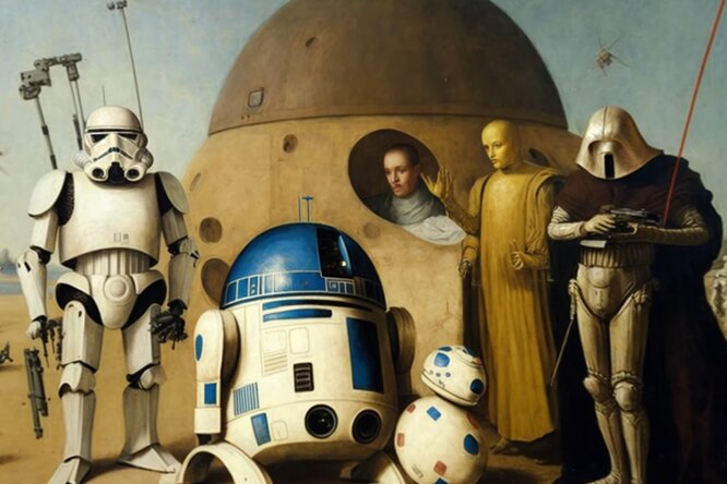 Если бы «Звездные войны» придумал Иероним Босх: нейросеть превратила космическую сагу в живописные полотна XV века