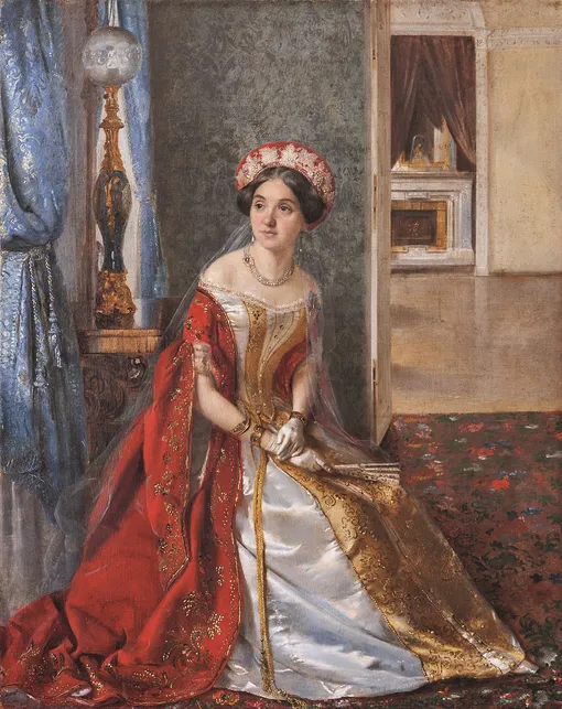 Роберт Шведе. Портрет Марии Федоровны Ростовской в русском придворном костюме. 1840-е Роберт Шведе. Портрет Марии Федоровны Ростовской в русском придворном костюме. 1840-е