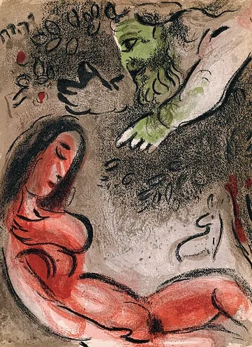 Марк Шагал, литография «Наказание Евы Богом», 1960