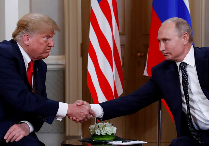 Дональд Трамп и Владимир Путин в Хельсинки, 2018 год