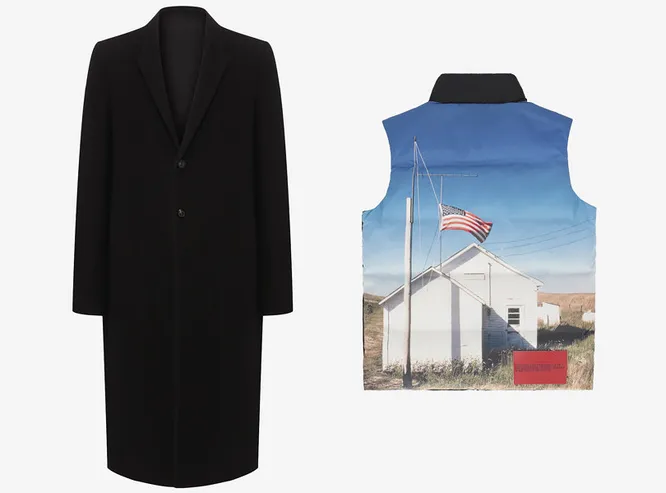 Пальто Rick Owens, 122 000 рублей, жилет Calvin Klein EST. 1978, 9 468 рублей