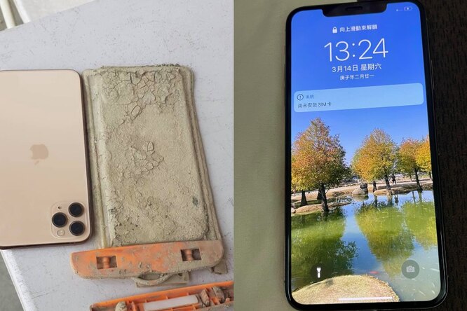 Из-за засухи в Тайване мужчина смог достать свой телефон из озера. Он уронил его туда год назад