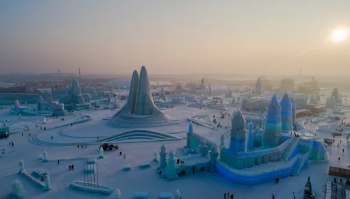 View of ice sculptures on display during the 21st Harbin Ice and Snow World in Harbin City, northeast China's Heilongjiang Province on December 23rd, 2019. (Photo by Fu Qiang / Costfoto/Sipa USA)