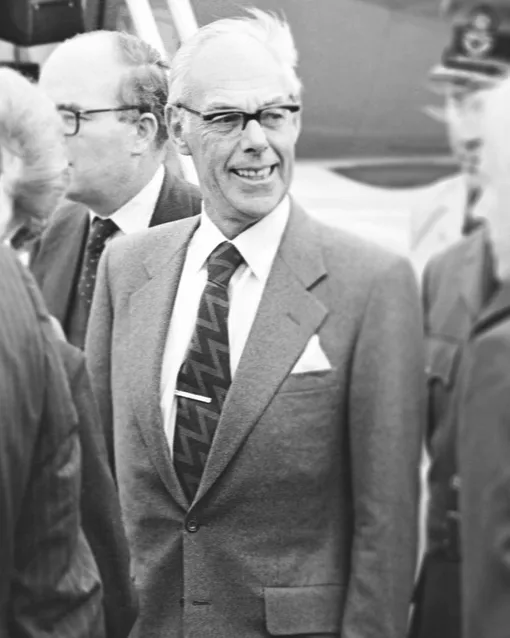 Sir Denis Thatcher Arriving At London Heathrow Airport
