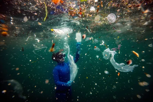 People and nature third place:Şebnem Coşkun, Turkey ‘Covid-19 wastes’ are a new danger to aquatic life. According to a World Wildlife Fund report, an equivalent to 33,880 plastic bottles is being mixed into the Mediterranean Sea per minute, with waste washing up on the shores of Italy and TurkeyPhotograph: Şebnem Coşkun/TNC photo contest 2021