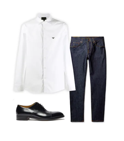 Джинсы, Nudie Jeans, €95; рубашка, Emporio Armani, 9404 руб.; обувь, Paul Smith, $430 Джинсы Nudie Jeans, €95; рубашка Emporio Armani, 9404 рублей; обувь Paul Smith, $430