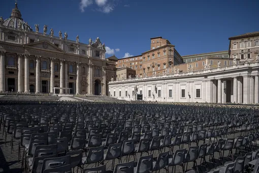 VATICAN CITY, VATICAN — MARCH 8: A view of empty chairs at St Peter's Square before the live-broadcasting of Pope Francis' Sunday Angelus prayer during the Coronavirus emergency, on March 8, 2020 in Vatican City, Vatican. Italian Prime Minister Giuseppe Conte announced the closure of the Italian region of Lombardy in an attempt to stop the ongoing coronavirus epidemic in the Italian country. The number of confirmed cases of the Coronavirus COVID-19 disease in Italy has jumped up to at least 5,883, while the death toll has surpassed 230. (Photo by Antonio Masiello/Getty Images)