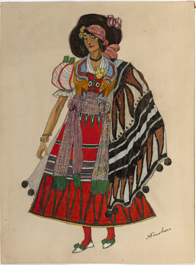 Александр Головин, «Эскиз женского испанского костюма для балета "Арагонская охота"», 1915