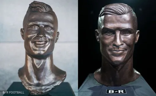 Слева – тот самый бюст Роналду, ставший мемом. Справа – новая скульптура
