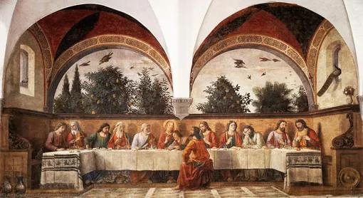 Доменико Гирландайо. Тайная вечеря. 1480. Фреска. Трапезная церкви Оньисанти, Флоренция