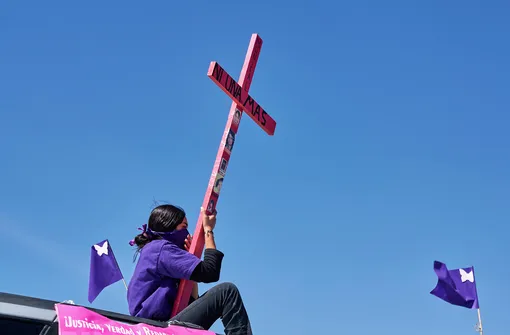 Участница протеста в городе Сьюдад-Хуарес, Мексика. В стране 8 марта прошла массовая акция против насилия в отношении женщин.