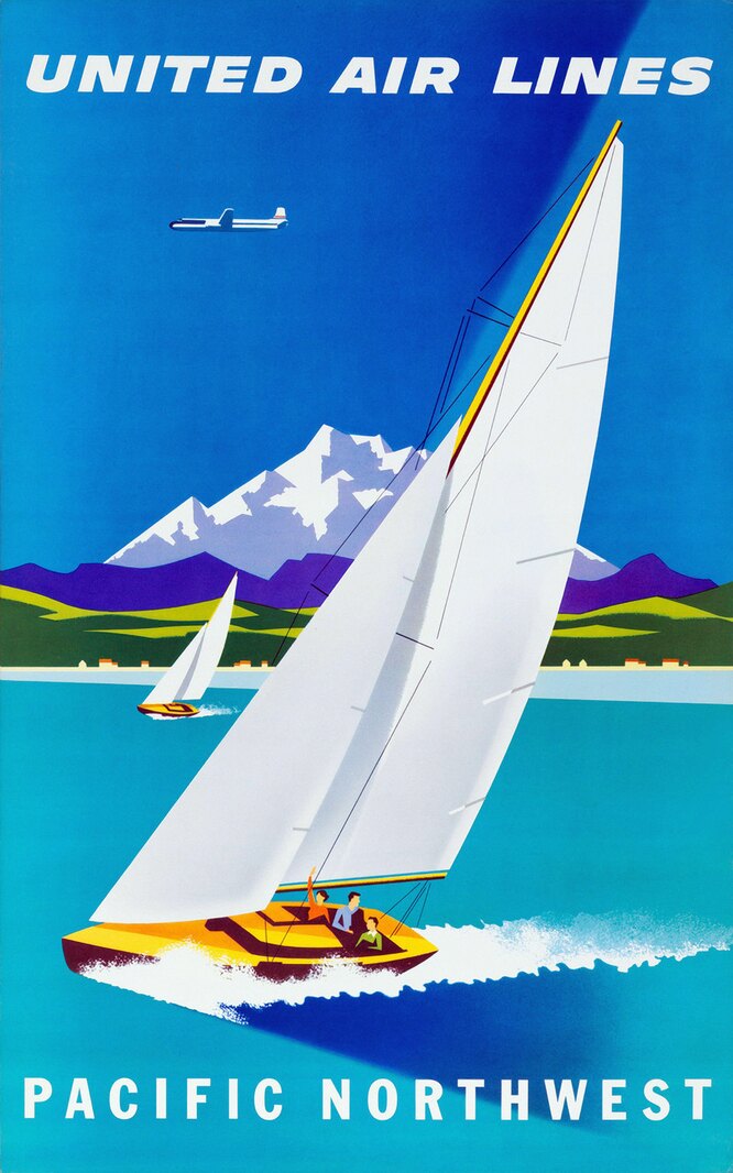Рекламный постер United Air Lines. Pacific Northwest By Joseph Binder, 1957