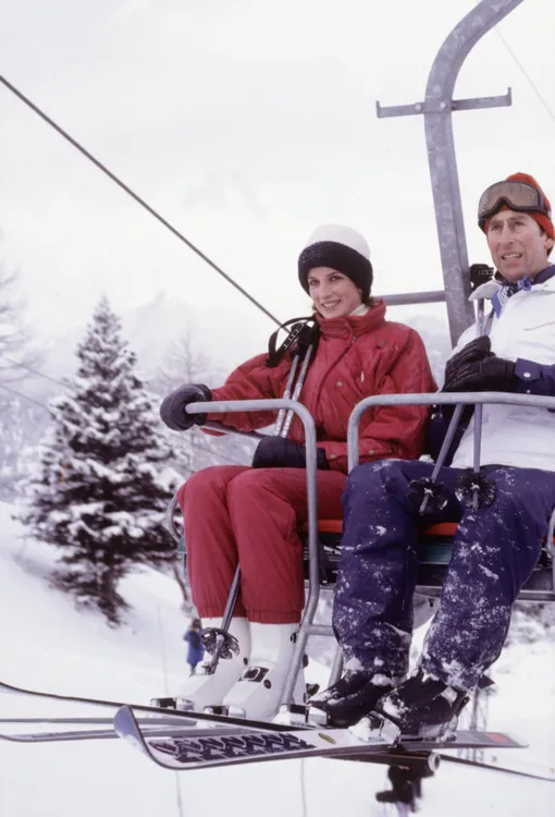 VADUZ — JANUARY 9: Diana Princess of Wales and Prince Charles riding on a ski lift on January 9, 1984 in Vaduz, Liechtenstein, at the start of their ski holiday (Photo by )