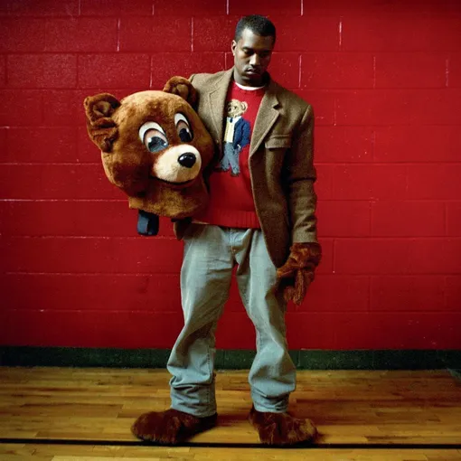 Канье Уэст в промосъемке своего дебютного альбома The College Dropout, 2004