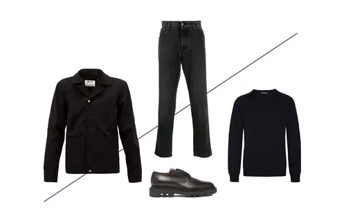 Куртка Acne Studios, €280; свитер Woolrich, £89; джинсы AMI Paris, 11 024 руб.; обувь Givenchy, €669