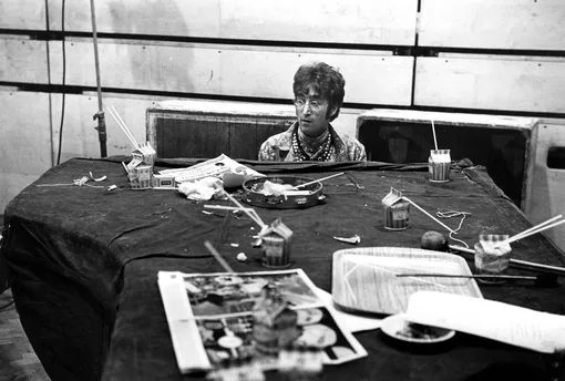 The Beatles at Abbey Road Studios for the 'Our World' live television broadcast, London, Britain — 25 June 1967JOHN LENNON1967