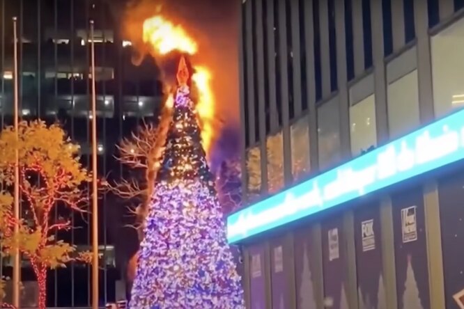 В центре Манхэттена бездомный мужчина поджег 15-метровую рождественскую елку