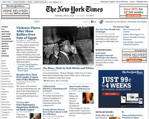Сайт The New York Times в 2013 году