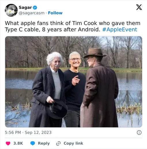 «Как фанаты Apple воспринимают Тима Кука, который подарил им кабель Type C через 8 лет после Android» «Как фанаты Apple воспринимают Тима Кука, который подарил им кабель Type C через 8 лет после Android»