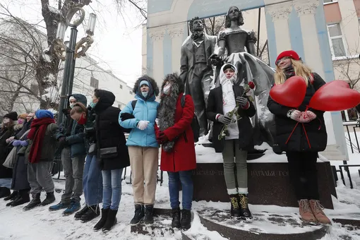 Цепь солидарности на Арбате в Москве