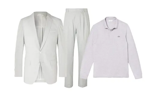 Пиджак Hugo Boss, $645; брюки Hugo Boss, $280; поло Lacoste, 10 480 руб.